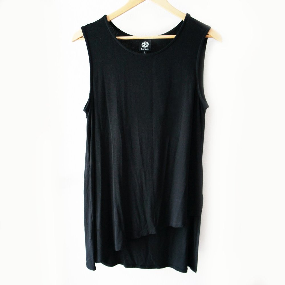 Nordstrom Bobeau Asymmetrical Flowy Long Black Dress Tank Top Tunic Large NEW